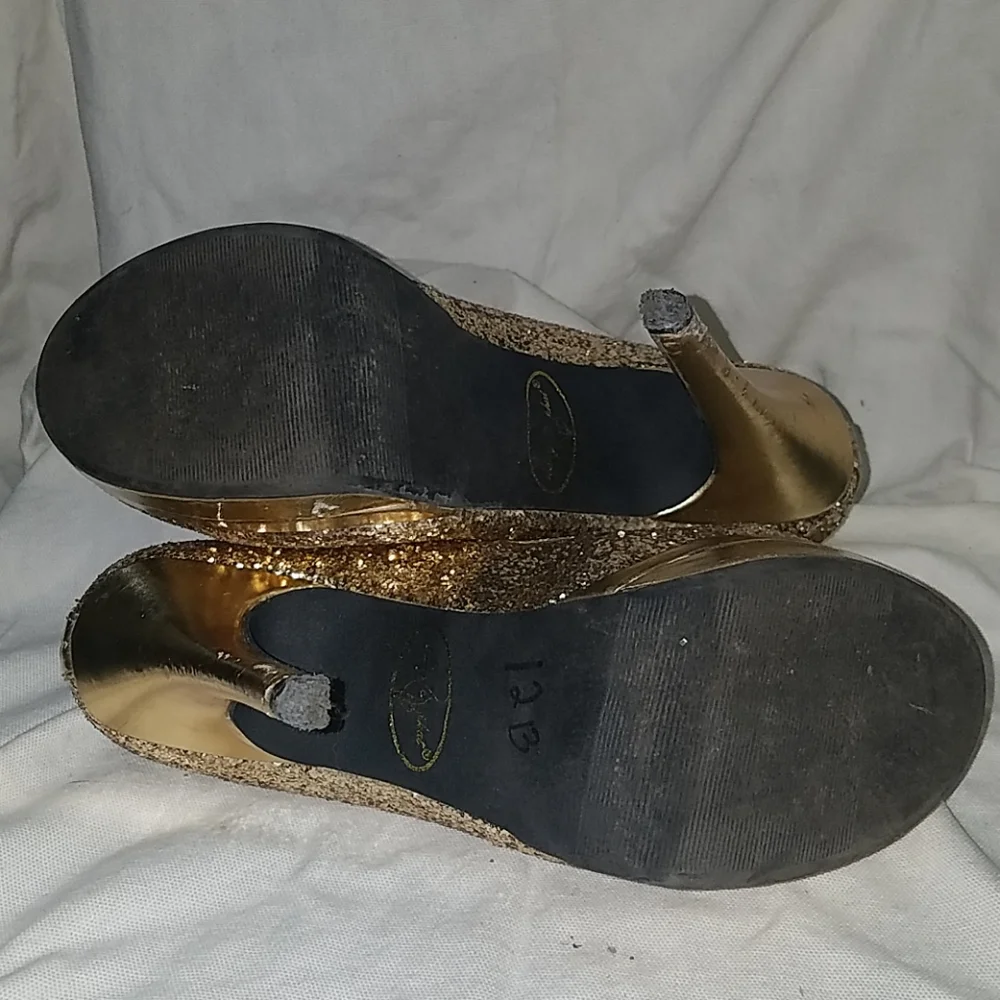 Baby Phat Shoes Gold Sparkle Platform Heel Sz 8 - Picture 7 of 7